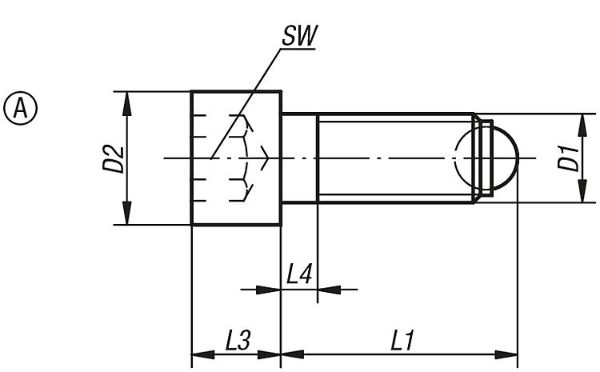 Ball End Thrust screw Drawing