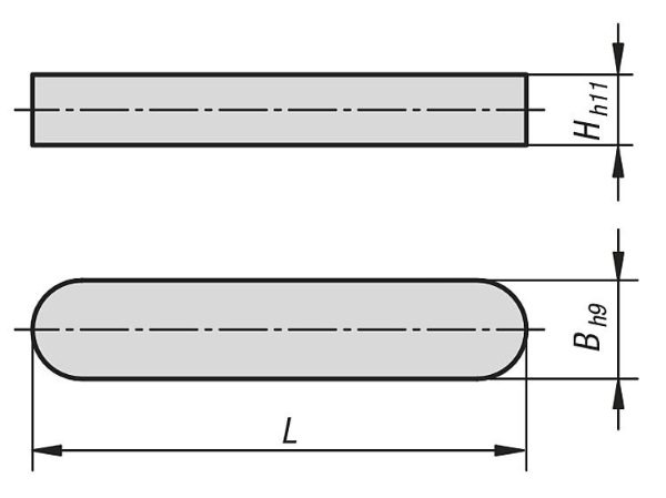 PARALLEL KEY DIN6885, FORM:A, B=4, L=22, H=4, STAINLESS STEEL 1.4571 