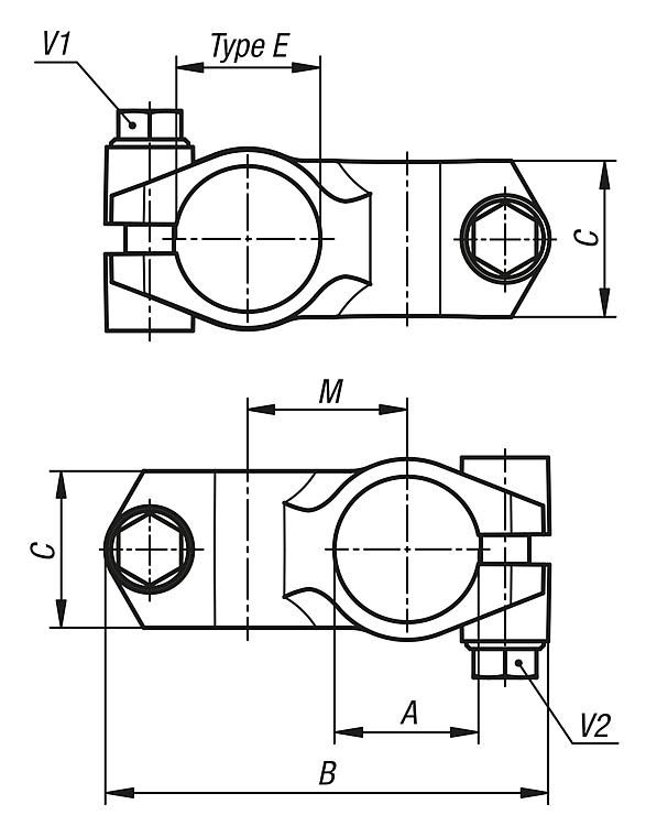 TUBE CLAMP 4-WAY FLAT FOR LINEAR ACTUATOR FORM:B, A=30, TYPE=30 ...