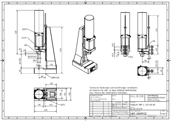 Pneumatic Press 4.5KN 100mm Stroke Dimension B 65-350mm