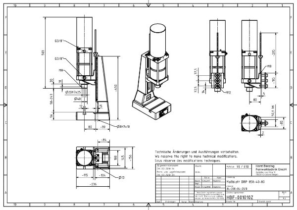 Pneumatic Press 8.5KN 40mm Stroke Dimension B 58-243mm