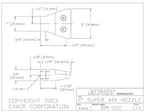 2" Flat Super Air Nozzle In Zinc Alloy 1/4" BSP  Force 624g