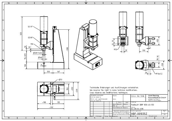 Pneumatic Press 8.5KN 40mm Stroke Dimension B 70-325mm