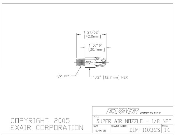 Stainless Steel Mini Super Air Nozzle, 1/8 BSP