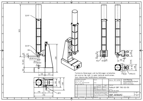 Pneumatic Press 17KN 120mm Stroke Dimension B 70-325mm