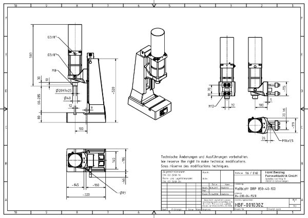 Pneumatic Press 8.5KN 40mm Stroke Dimension B 60-285mm