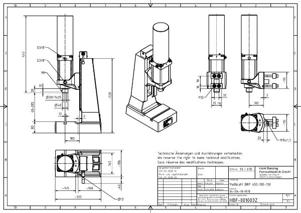 Pneumatic Press 4.5KN 100mm Stroke Dimension B 60-285mm