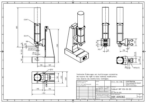 Pneumatic Press 8.5KN 100mm Stroke Dimension B 70-325mm