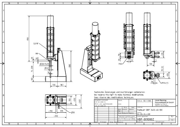 34kN Pneumatic Press 40mm Stroke Dimension B 75mm – 330mm