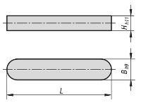 PARALLEL KEY DIN6885, FORM:A, B=4, L=20, H=4, STAINLESS STEEL 1.4571 