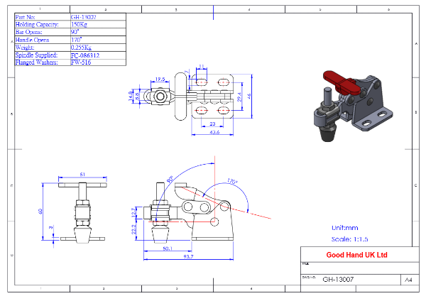 GH-13007 Low Profile Vertical Clamp with Flat Base