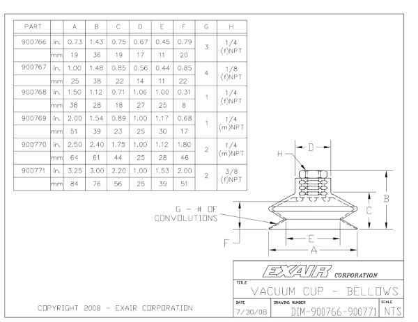 Vacuum Cup Bellows 0.73"x1.43"