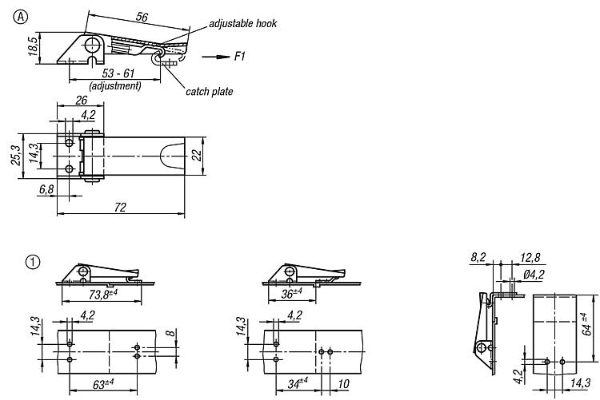 Steel Adjustable Screw Latch No Lock Length 72mm Dimensions