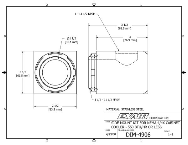 90 Degree Cabinet Cooler Side Mounting Kit, NEMA 4/4X (Small)