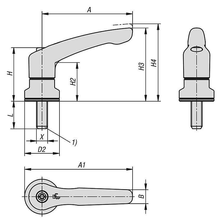 CLAMPING LEVER WITH CLAMP FORCE INTENSIF SIZE:4 M10X40, ZINC ORANGE ...