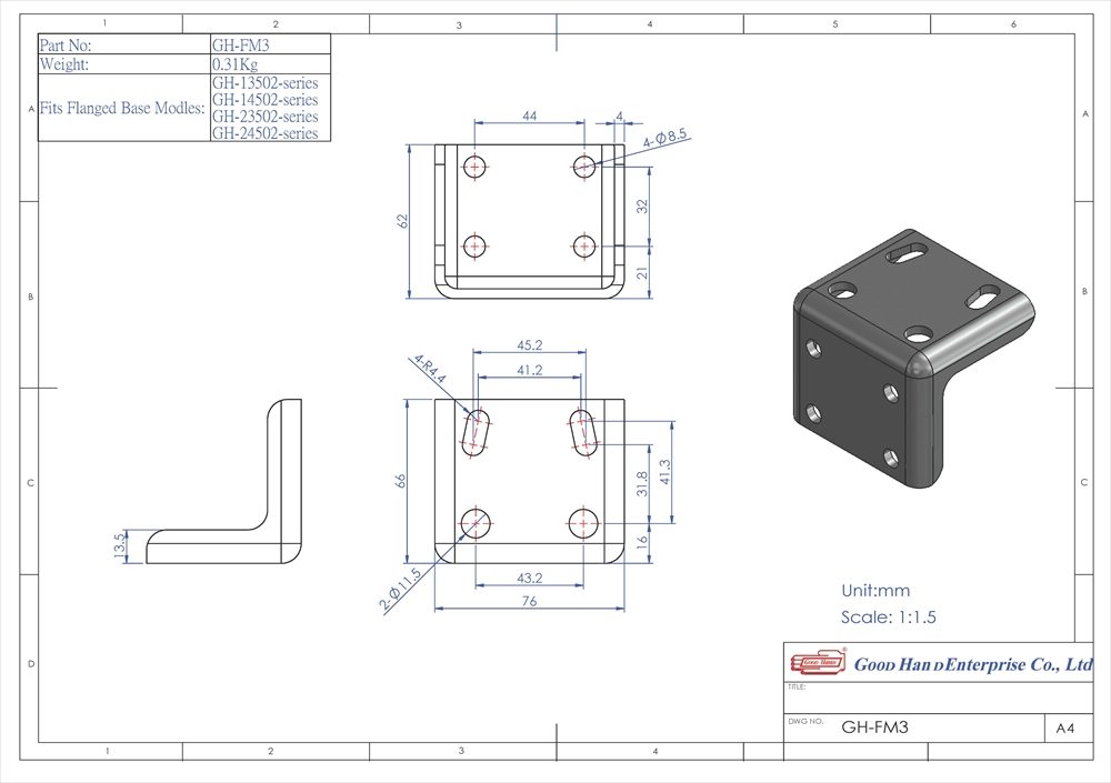 GH-FM3 Side Mounting Bracket For Large Toggle Clamps
