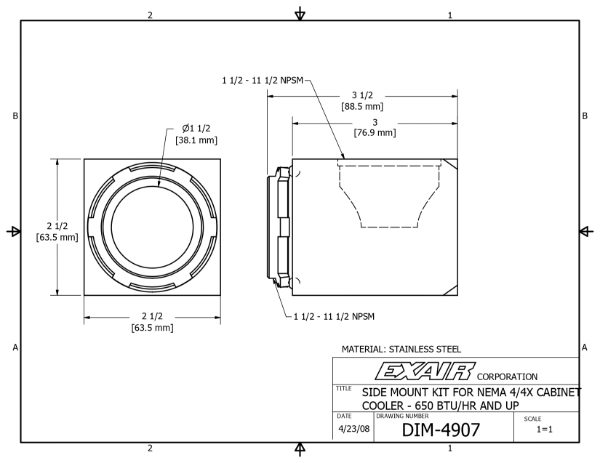 90 Degree Cabinet Cooler Side Mounting Kit, NEMA 4/4X (Large)