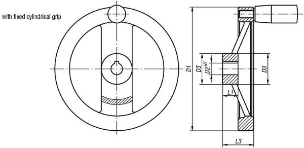 Handwheel Flat Aluminium Black Drawing