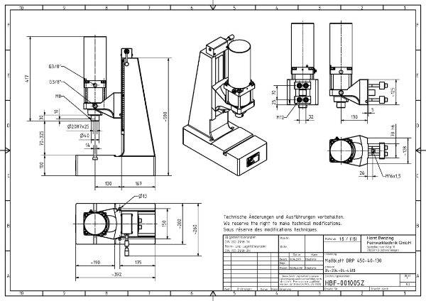 Pneumatic Press 4.5KN 40mm Stroke Dimension B 70-325mm