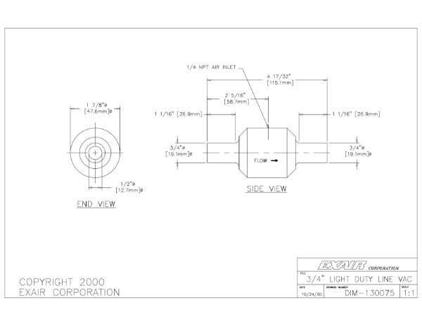 Light Duty Aluminium Line Vac For 3/4" Pipe 13mm Bore