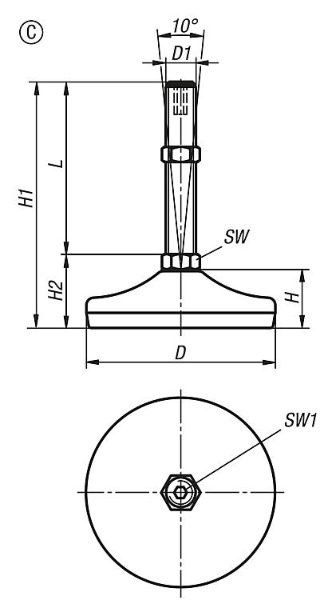 Levelling feet steel or stainless steel Form C Drawing