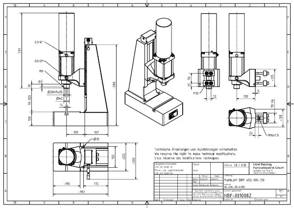 Pneumatic Press 4.5KN 100mm Stroke Dimension B 70-325mm