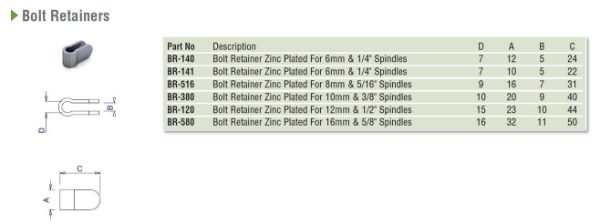 Bolt Retainer Zinc Plated For 8mm & 5/16" Spindles