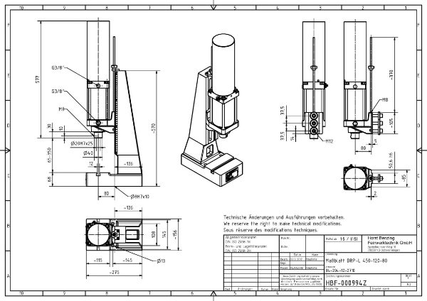 Pneumatic Press 4.5KN 120mm Stroke Dimension B 65-350mm